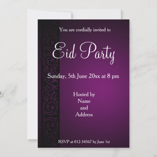 Invitation Mosquée pourpre de lune d'Eid Mubarak (Dos)