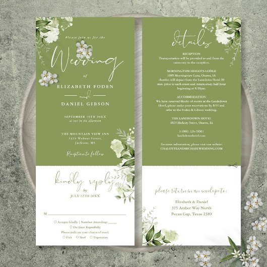 Invitation Moss Green Botanical Greenery All In One Wedding