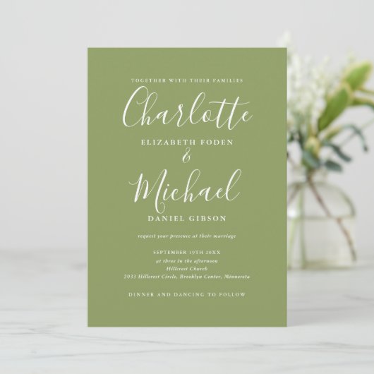 Invitation Moss Green Elegant moderne QR Code Mariage (Debout devant)