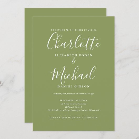Invitation Moss Green Elegant moderne QR Code Mariage (Devant / Derrière)