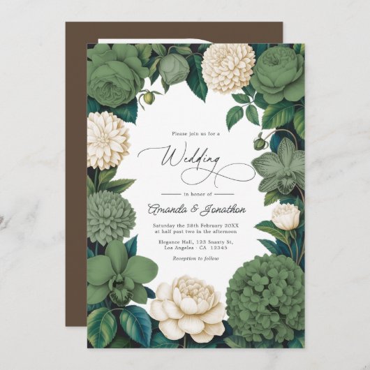Invitation Moss Green, Fern Soft & Antique Cream Wedding (Devant / Derrière)