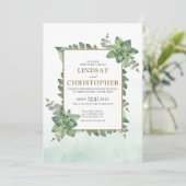 Invitation Moss Green Gold Aquarelle Mariage de trame Succule (Debout devant)