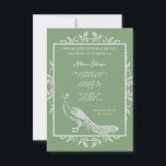 Invitation Moss Green Peacock Fête des mariées florissante<br><div class="desc">Créez un invitation unique tout seul avec une invitation à la douche nuptiale Moss Green Peacock Flourish. Le design de l'invitation présente un élégant paon orné de fleurs. Personnalisez avec le nom de la mariée avec les détails de la douche de la mariée. Papier à lettres mariage supplémentaire disponible avec...</div>