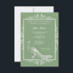 Invitation Moss Green Peacock Fête des mariées florissante<br><div class="desc">Créez un invitation unique tout seul avec une invitation à la douche nuptiale Moss Green Peacock Flourish. Le design de l'invitation présente un élégant paon orné de fleurs. Personnalisez avec le nom de la mariée avec les détails de la douche de la mariée. Papier à lettres mariage supplémentaire disponible avec...</div>