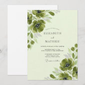 Invitation Moss Green Romantic Anemone Spring Wedding (Devant / Derrière)