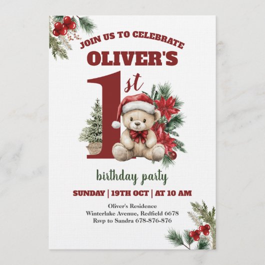 Invitation Most Onederful Time Christmas 1st Birthday Party (Devant)