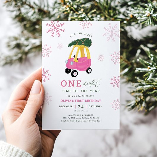 Invitation Most ONEderful Time Of The Year Pink 1st Birthday