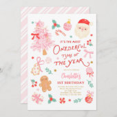 Invitation Most Onederful Time Of Year Christmas 1st Birthday (Devant / Derrière)