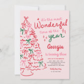 Invitation Most Wonderful Coquette Bow Christmas Birthday (Devant)