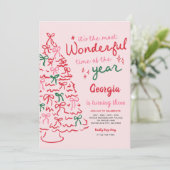 Invitation Most Wonderful Coquette Bow Christmas Birthday (Debout devant)
