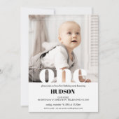 Invitation Mot blanc moderne photo 1er anniversaire Invitatio (Devant)