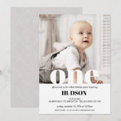 Invitation Mot blanc moderne photo 1er anniversaire Invitatio (Devant / Derrière)