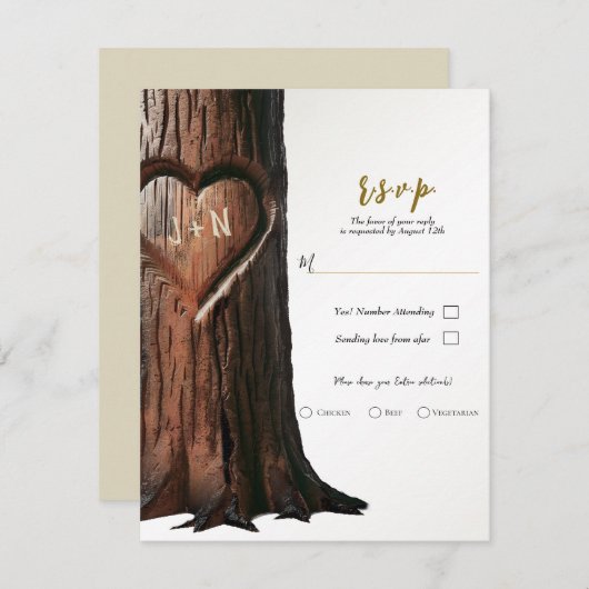 Invitation Mot de Mariage rustique de l'arbre cardiaque sculp (Devant / Derrière)