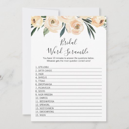 Invitation Mot nuptiale floral Scramble Bride jeu de douche (Devant)