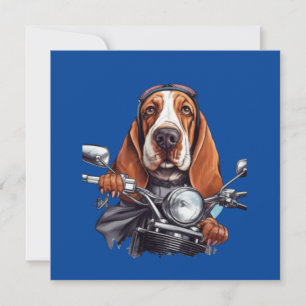 Invitation Motard canin cool, conducteur de chien basset houn