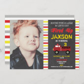 Invitation Moteur d'incendie de camion fête garçon (Devant / Derrière)