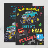Invitation Moteurs de rugissement Enfants Monster Camion fête (Devant / Derrière)