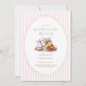 Invitation Mother’s Day Brunch Pink Stripes Breakfast (Devant)