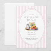 Invitation Mother’s Day Brunch Pink Stripes Breakfast (Devant / Derrière)