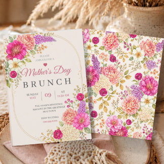 Invitation Mother's Day Brunch | Lunch Pink Flowers Floral