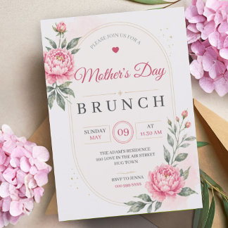 Invitation Mother's Day Brunch | Lunch Pink Flowers Floral