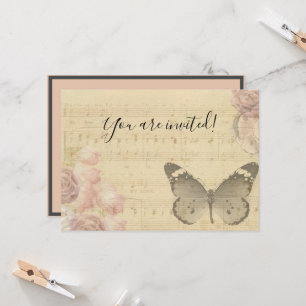 Invitation Mother's Day Old Sheet Music Score Roses Butterfly