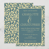 Invitation Motif à feuilles bleu crémeux sophistiqué (Devant / Derrière)