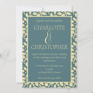 Invitation Motif à feuilles bleu crémeux sophistiqué