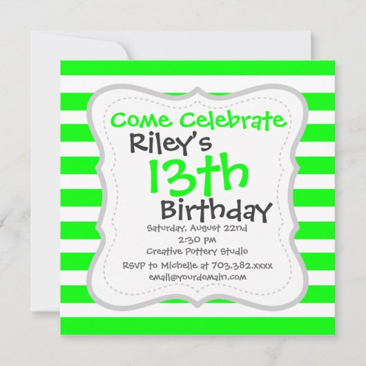 Invitation Motif à Grandes Grandes vertes et blanches (Devant)