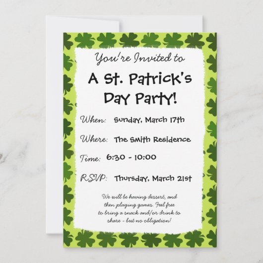 Invitation Motif à quatre feuilles (Devant)