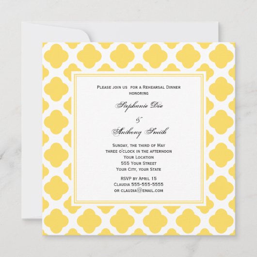 Invitation Motif à quatre feuilles Jaune Citron et Blanc Mono (Devant)