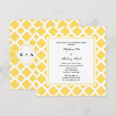 Invitation Motif à quatre feuilles Monogramme jaune citron et (Devant / Derrière)