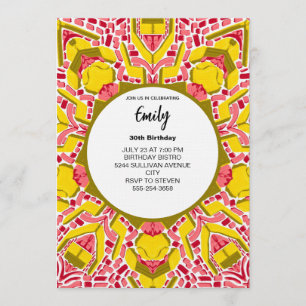 Invitation Motif Abstrait Moderne Artistique Jaune et Rose