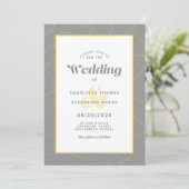 Invitation Motif Abstrait Moderne de Feuilles Gris et Jaune (Debout devant)