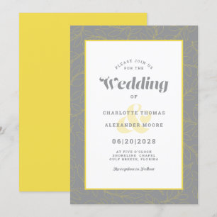 Invitation Motif Abstrait Moderne de Feuilles Gris et Jaune