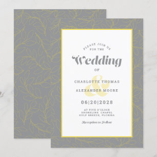 Invitation Motif abstrait moderne de feuilles jaunes et grise