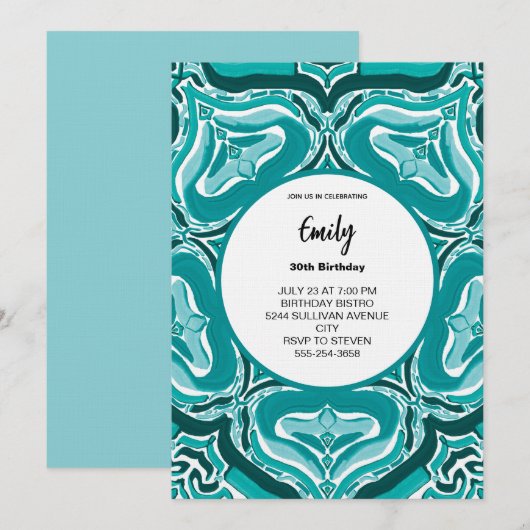 Invitation Motif Abstrait Moderne Sarcelle (Devant / Derrière)