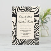 Invitation Motif Abstrait Rétro Tourbillon Noir (Debout devant)