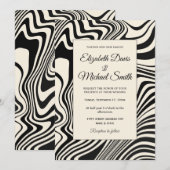 Invitation Motif Abstrait Rétro Tourbillon Noir (Devant / Derrière)