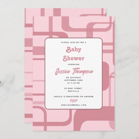 Invitation Motif Abstrait rose rétro (Devant / Derrière)