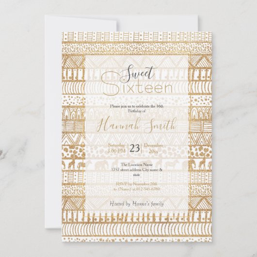 Invitation Motif africain de la tribu Gold White (Devant)
