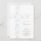 Invitation motif anges bleus baptême Sainte-Croix (Devant)