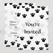 Invitation Motif animal d'empreinte de patte. Noir et blanc. (Devant / Derrière)