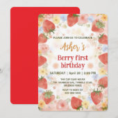 Invitation Motif arc-en-ciel de fraises mignonnes 1er anniver (Devant / Derrière)