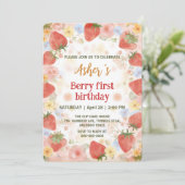Invitation Motif arc-en-ciel de fraises mignonnes 1er anniver (Debout devant)