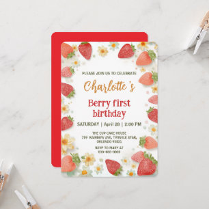 Invitation Motif arc-en-ciel de fraises mignonnes 1er anniver