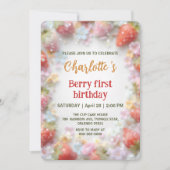 Invitation Motif arc-en-ciel de fraises mignonnes 1er anniver (Devant)