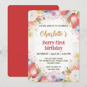 Invitation Motif arc-en-ciel de fraises mignonnes 1er anniver