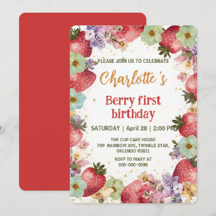 Invitation Motif arc-en-ciel de fraises mignonnes 1er anniver