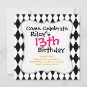 Invitation Motif arlequin noir et blanc (Devant)
